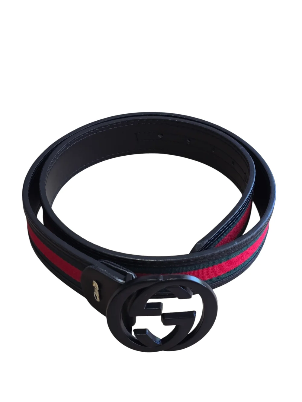 Gucci Black Leather Web Stripe Belt with Red/Green | Double G Buckle | Sz 50/125